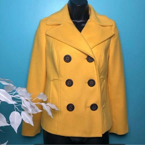 Old Navy Yellow Double Breasted Short Wool Peacoat - Picture 5 of 14